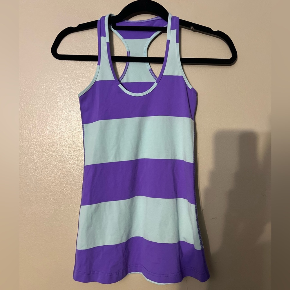 lululemon athletica Purple and Light Blue Striped Tank Top Size 2 PTP 12”